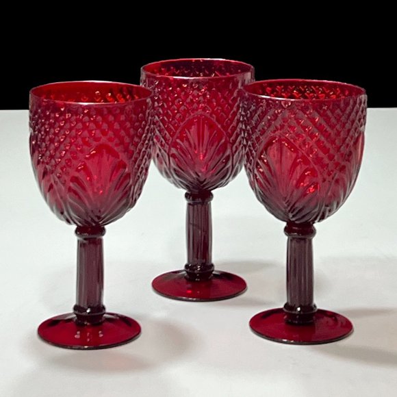 Vintage Ruby Red Glass Water, Wine Goblets. 6-7/8 in. Holiday Gifts, Drinkware - Picture 2 of 4